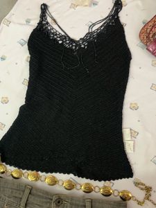 Elegant Black Beaded Knit Top