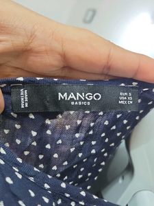 Mango Navy Blue Polka Dot Long Sleeve Top