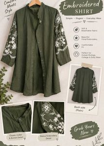 Embroidered Olive Green Kurta Shirt