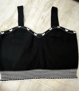 Black Cropped Knit Top with Heart Detail