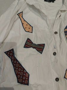 Unique Tie Applique Oversized Shirt