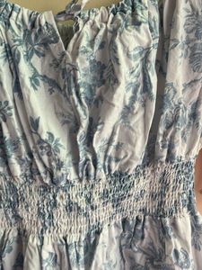 Blue Floral Puff Sleeve Mini Dress