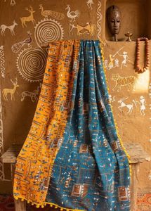 Bohemian Style Cotton Saree with Pom-Pom Border
