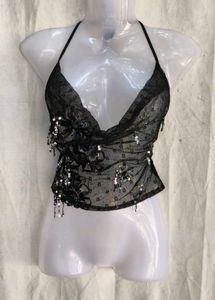 Sparkling Black Halter Neck Top