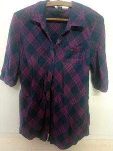 y2k alt grunge Purple &amp; Black Plaid Button Shirt