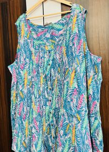 Tropical Leaf Print Button-Up Tunic