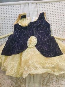 Baby Girl Frock Blue And Cream Colour