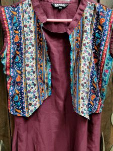 Stylish Maroon Kurta Set with Printed Jacket