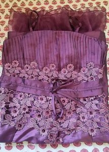 Beautiful Plum Purple Satin Dress with Floral Lace