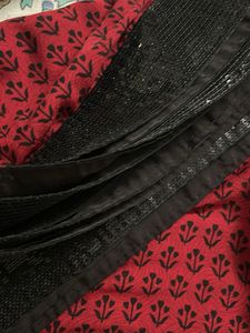 Maroon &amp; Black Printed Saree with Sequins