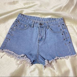 Light Wash Denim Shorts with Grommet