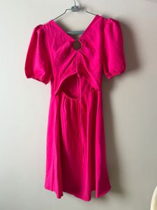 Hot Pink Puff Sleeve Square Neck Mini Dress