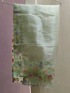 Elegant Light Green Dupatta with Floral Border