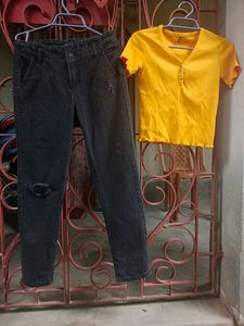 Combo Of Jeans And Crop Top Set