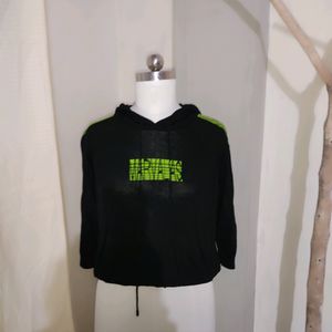 Black Cropped Graphic Hoodie