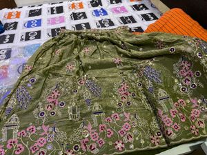 Olive Green Embroidered Lehenga Choli
