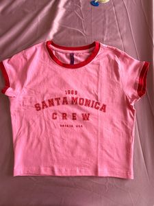 Pink Santa Monica Crew Ringer Tee