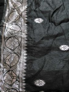 Black Saree with Silver Border