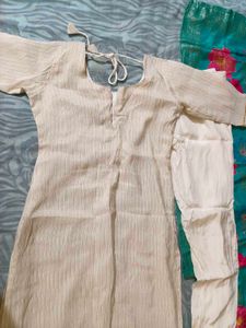 Elegant Cream Kurta Set with Teal Dupatta