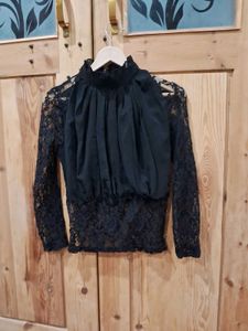 Elegant Black Lace Sleeve Top