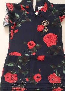 Chic Floral Navy Blue Kurta Top