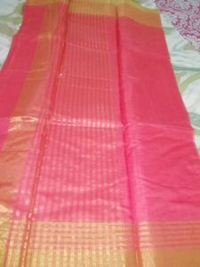 beautiful peach ( gajri) colour jari super net sar