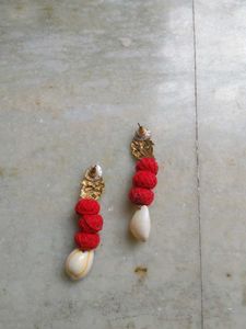 HANDMADE BENGALI  Red &amp; White Shell Necklace &amp;