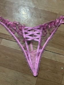 Sheer Pink Lace Thong Panty