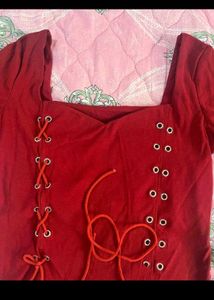 Red Corset Style Lace-Up Top
