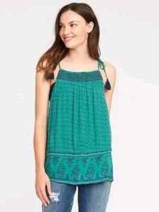 Boho Green Floral Print Summer Top