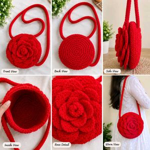 Red Crochet Flower Sling Bag