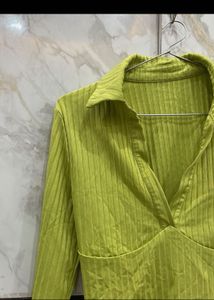 Lime Crush Ribbed Collared Top