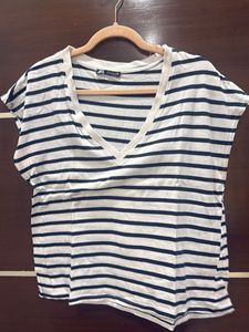 Zara Striped V-Neck T-Shirt