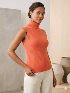 Sleeveless Ribbed Turtleneck Top