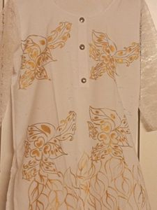 White Kurta with Gold Print