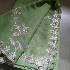 Green Embellished Net Saree