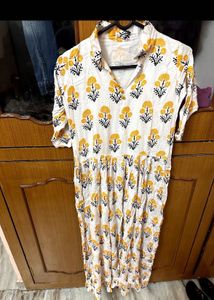 Floral Print White Cotton Kurta