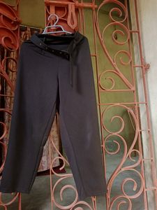 Black Pant With Belt And Pink Ribbed Crop Top