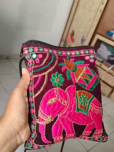 Embroidered Elephant Sling Bag