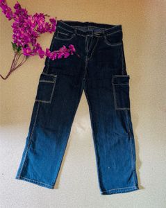 Stylish Dark Wash Cargo Jeans