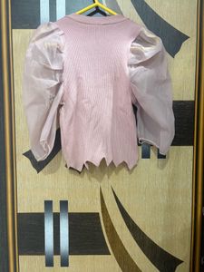 Pink Ribbed Button-Down Cardigan