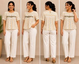 Stylish Yellow Striped Embroidered Top
