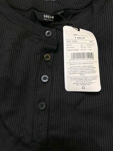 SHEIN Black Ribbed Henley Top