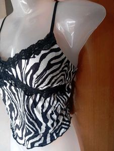 Zebra Print Lace Trim Cami Top