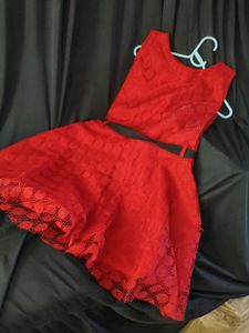 Chic Red Lace A-Line Dress