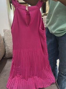 Vibrant Pink Pleated Halter dress