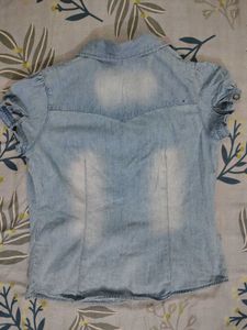 Cute Denim Shirt with Floral Accents