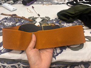 Orange Elastic Belt with Gold &amp; Crystal Buckle