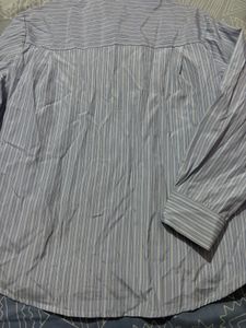 Blue Striped Shirt with Red Bow