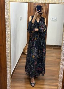 BEBE Botanical Cold shoulder Lace Trim Maxi